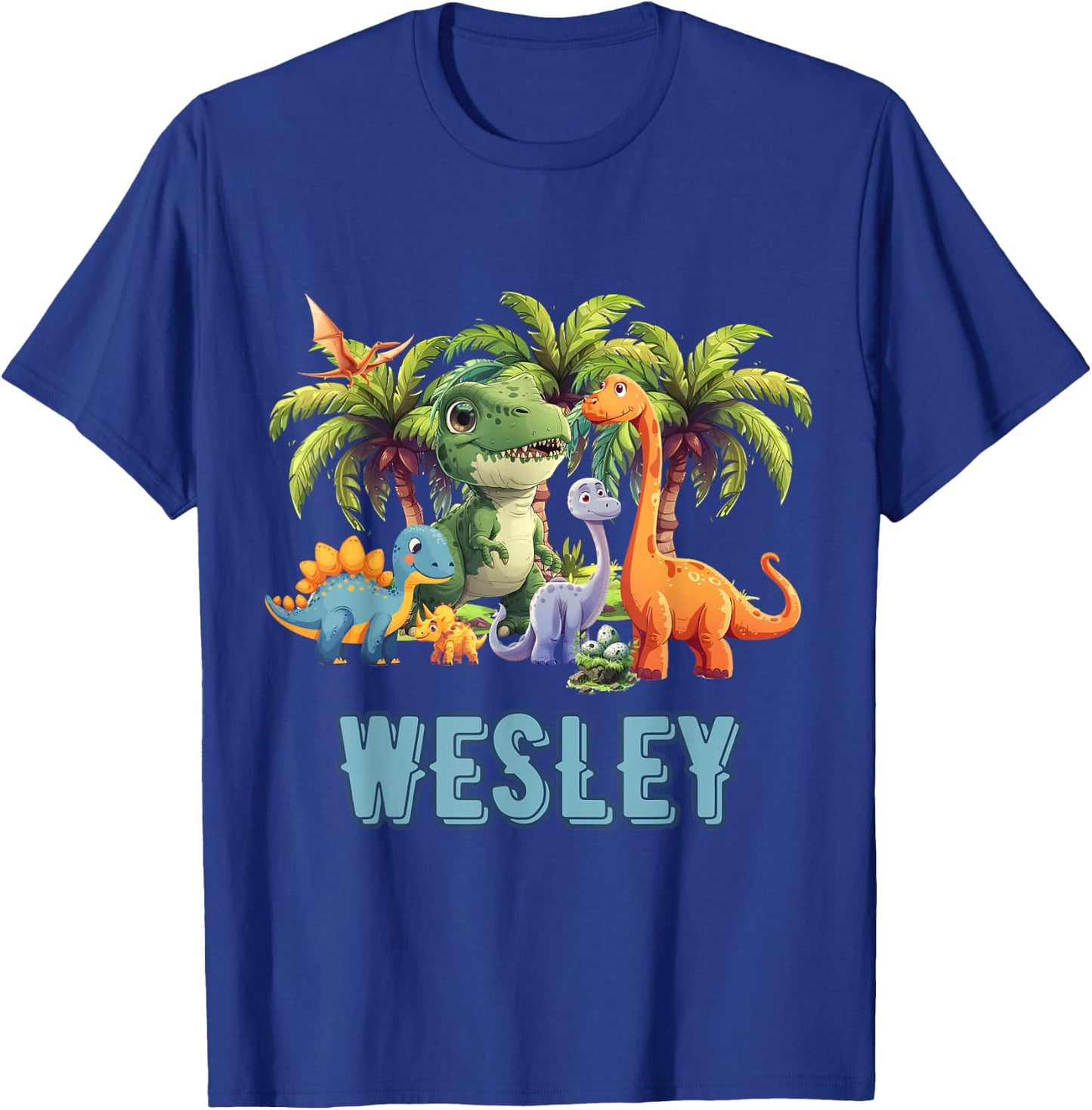 WESLEY Dinosaur Personalized Custom First Name Toddler Boy T-Shirt - T-Shirt | Royal