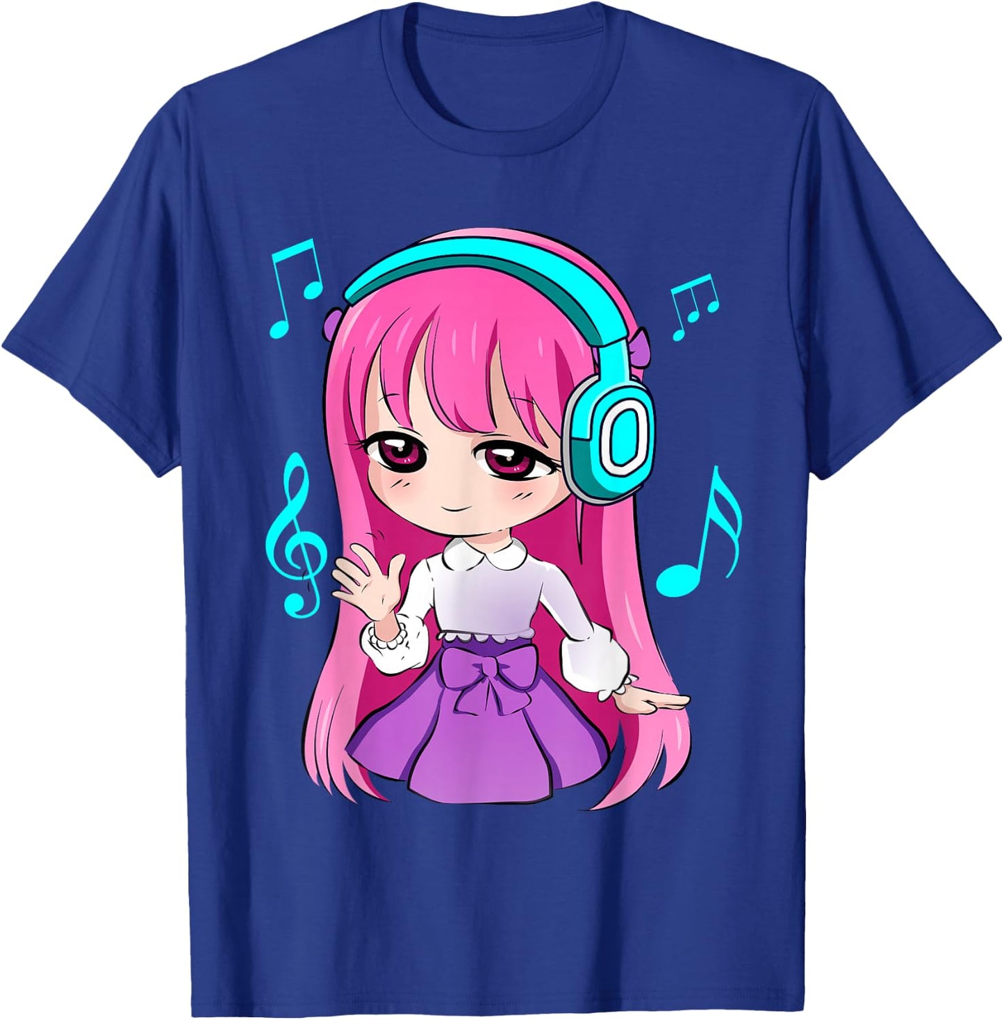 Anime and Music Girl for Teen Chibi Graphic Anime Girl T-Shirt - T-Shirt | Royal