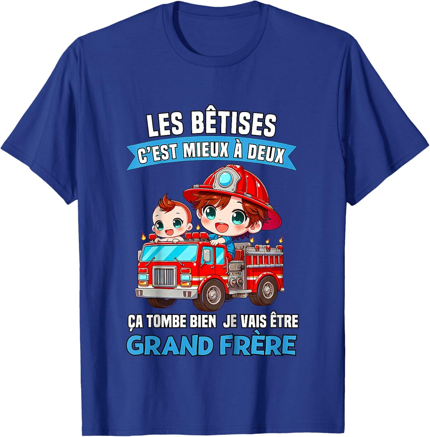Child Les Betises C'est mieux A Deux Ca Tombe Bien Grand Brother , Black, 2 T-Shirt - T-Shirt | Royal
