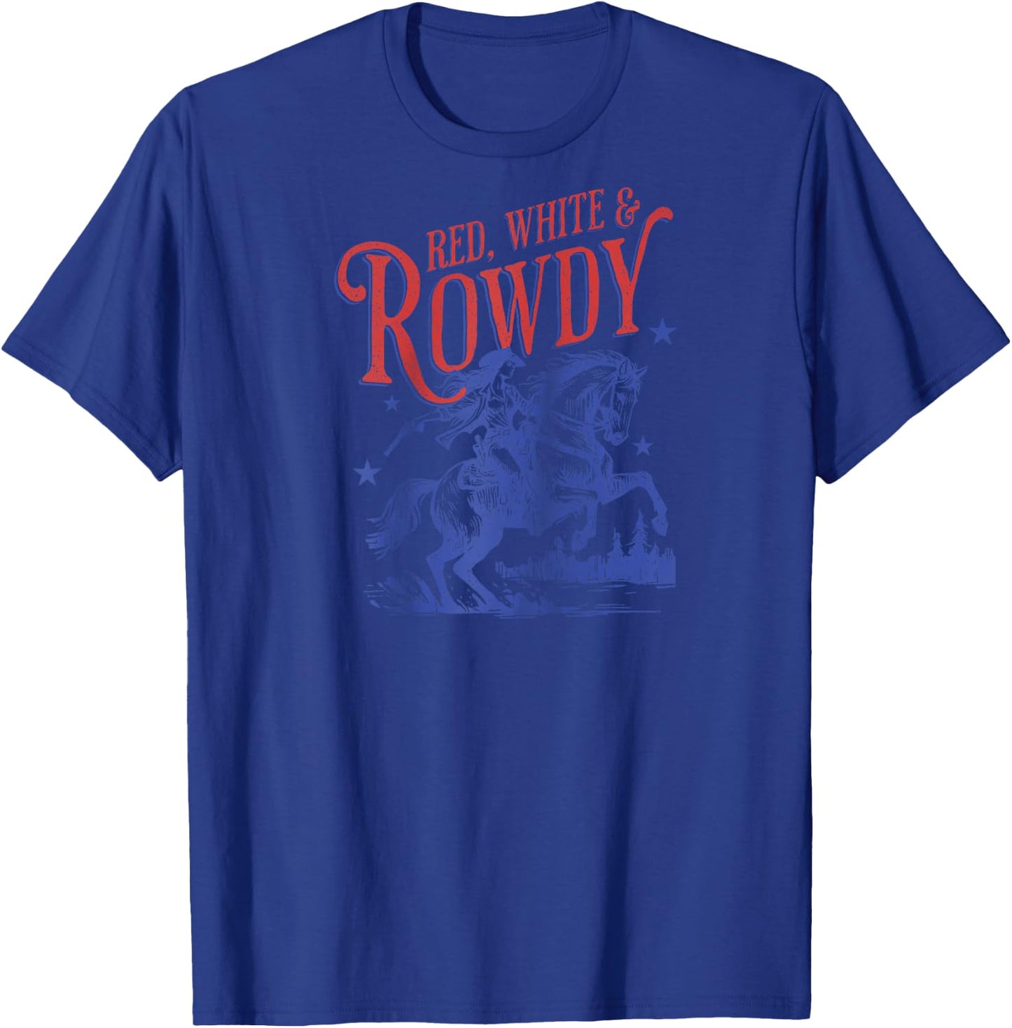 Retro Funny Red White and Rowdy Patriotic Cowgirl Rodeo Raglan Baseball T-Shirt - T-Shirt | Royal