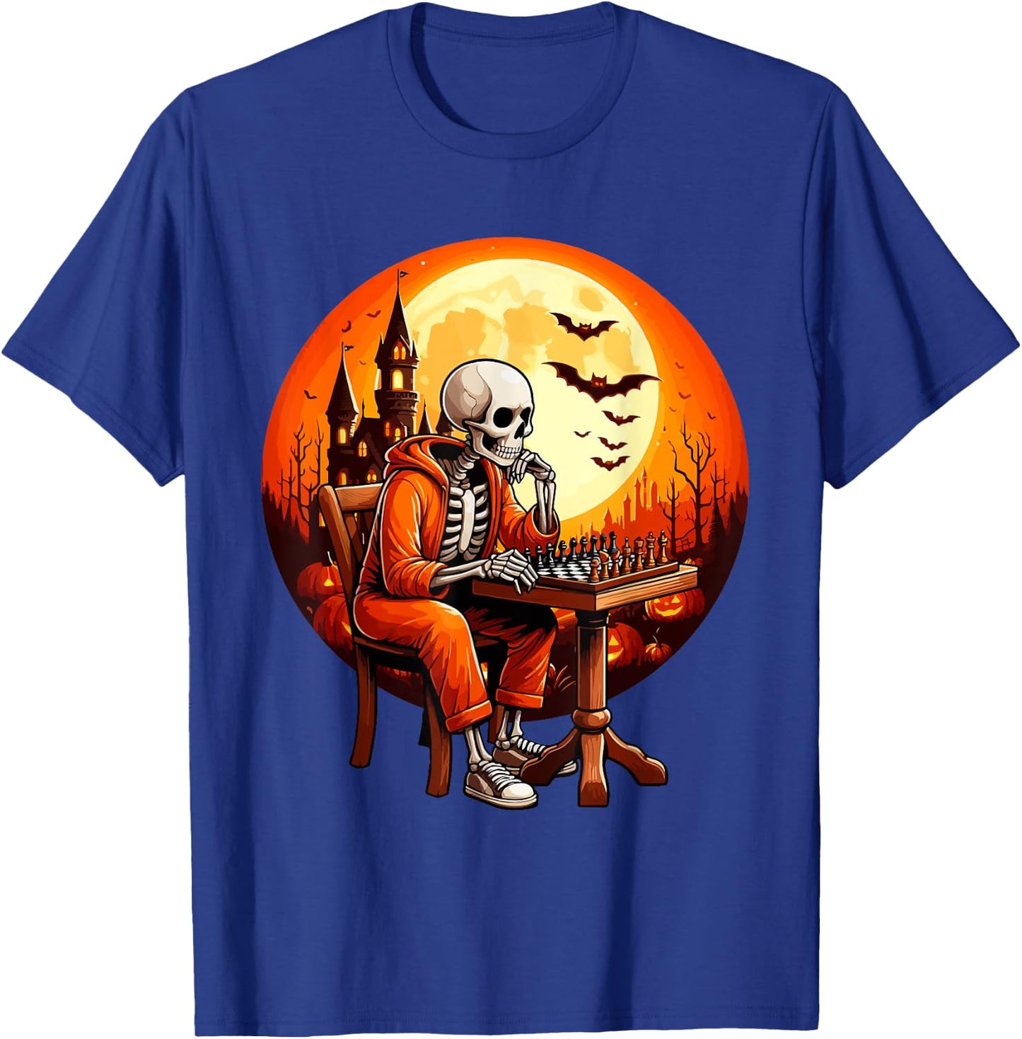 Skeleton Halloween Costume Chess Player Sport Lover Kids T-Shirt - T-Shirt | Royal