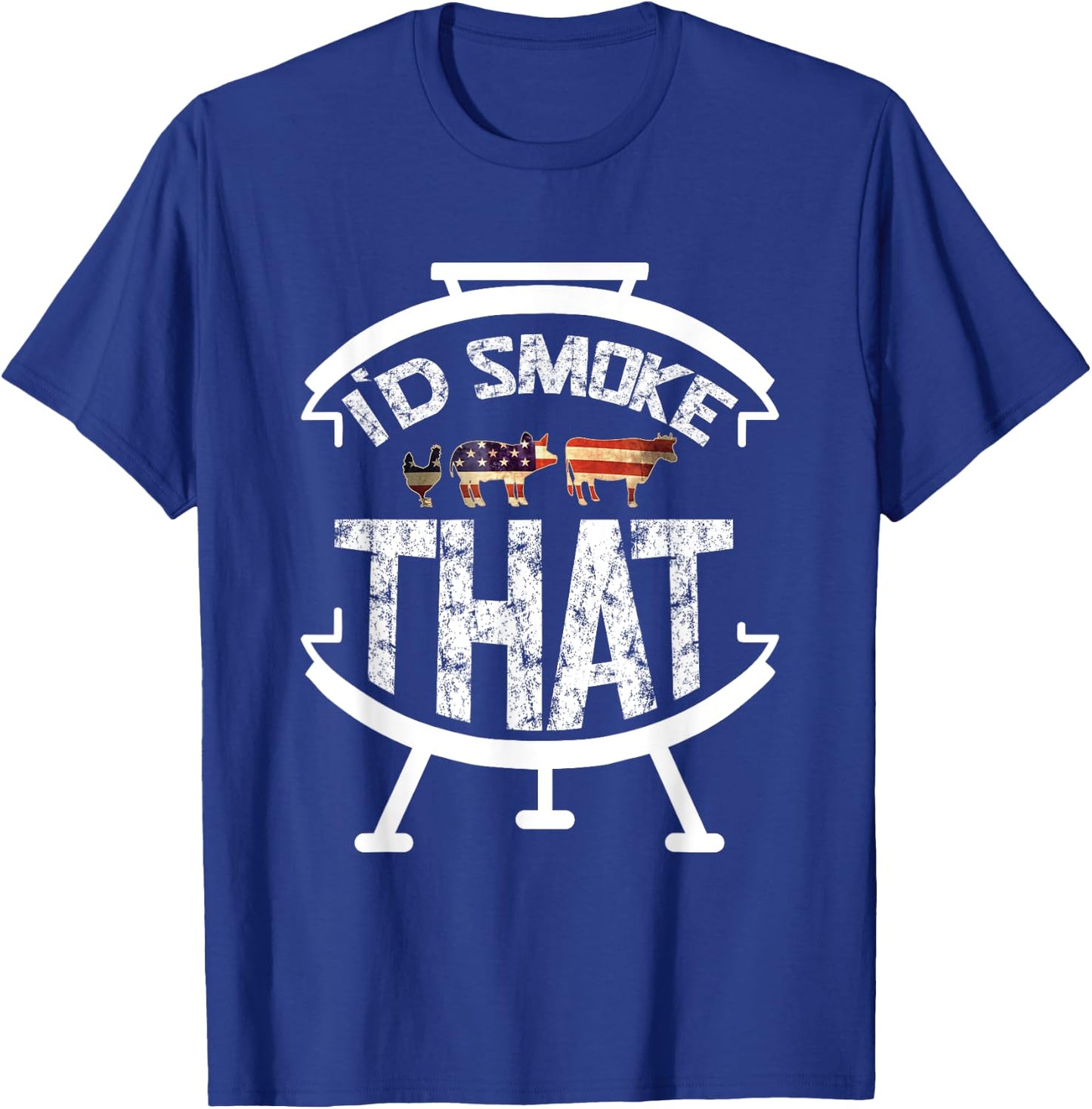 Funny BBQ I'd Smoke That! Meat Pitmaster Grill Gift USA Flag Men T-Shirt - T-Shirt | Royal
