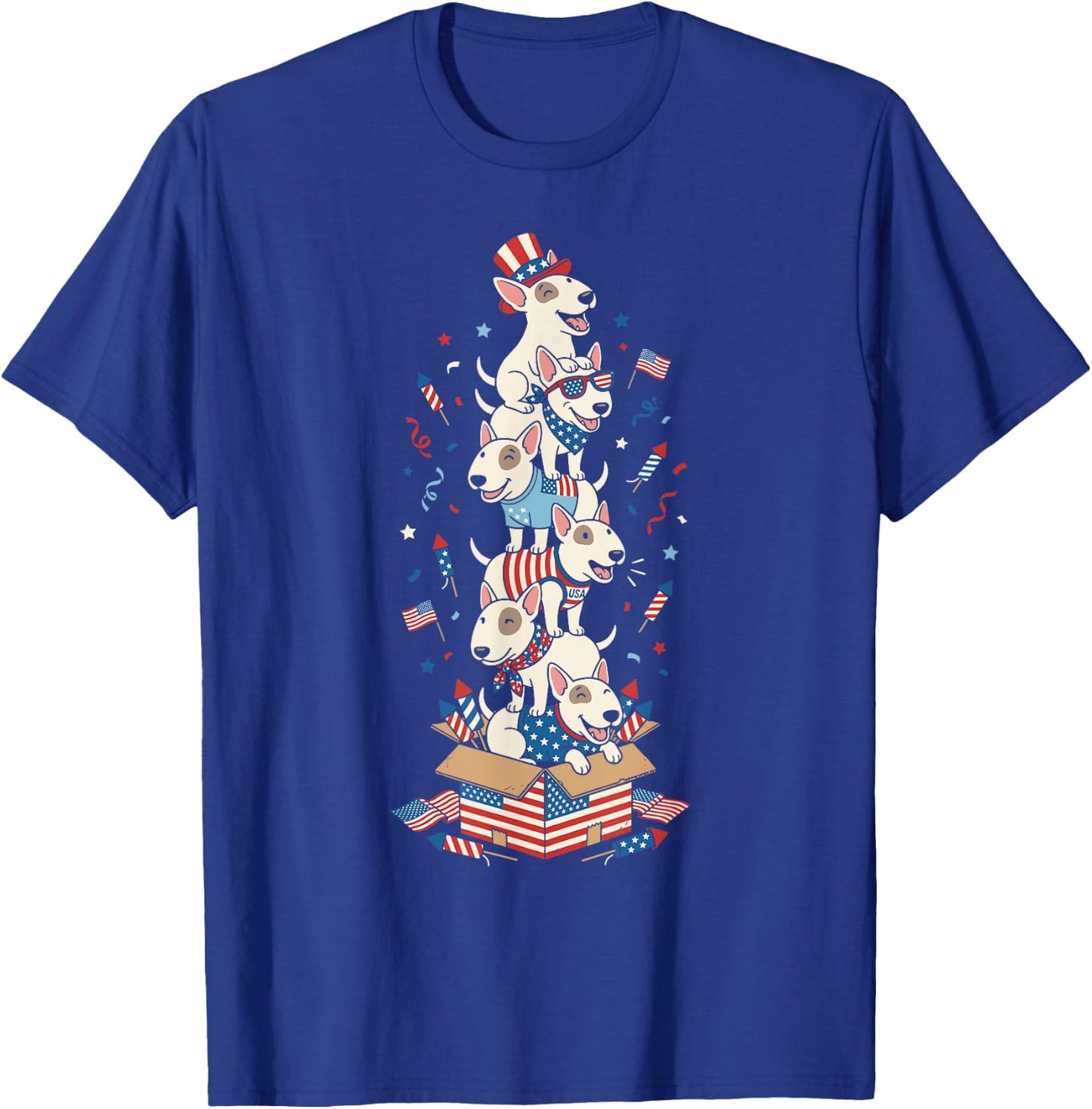Bull Terrier American USA Flag Memorial Day 4th of July T-Shirt - T-Shirt | Royal