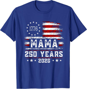 Mama American Flag 250 Years 4th of July Grandma T-Shirt - T-Shirt | Royal