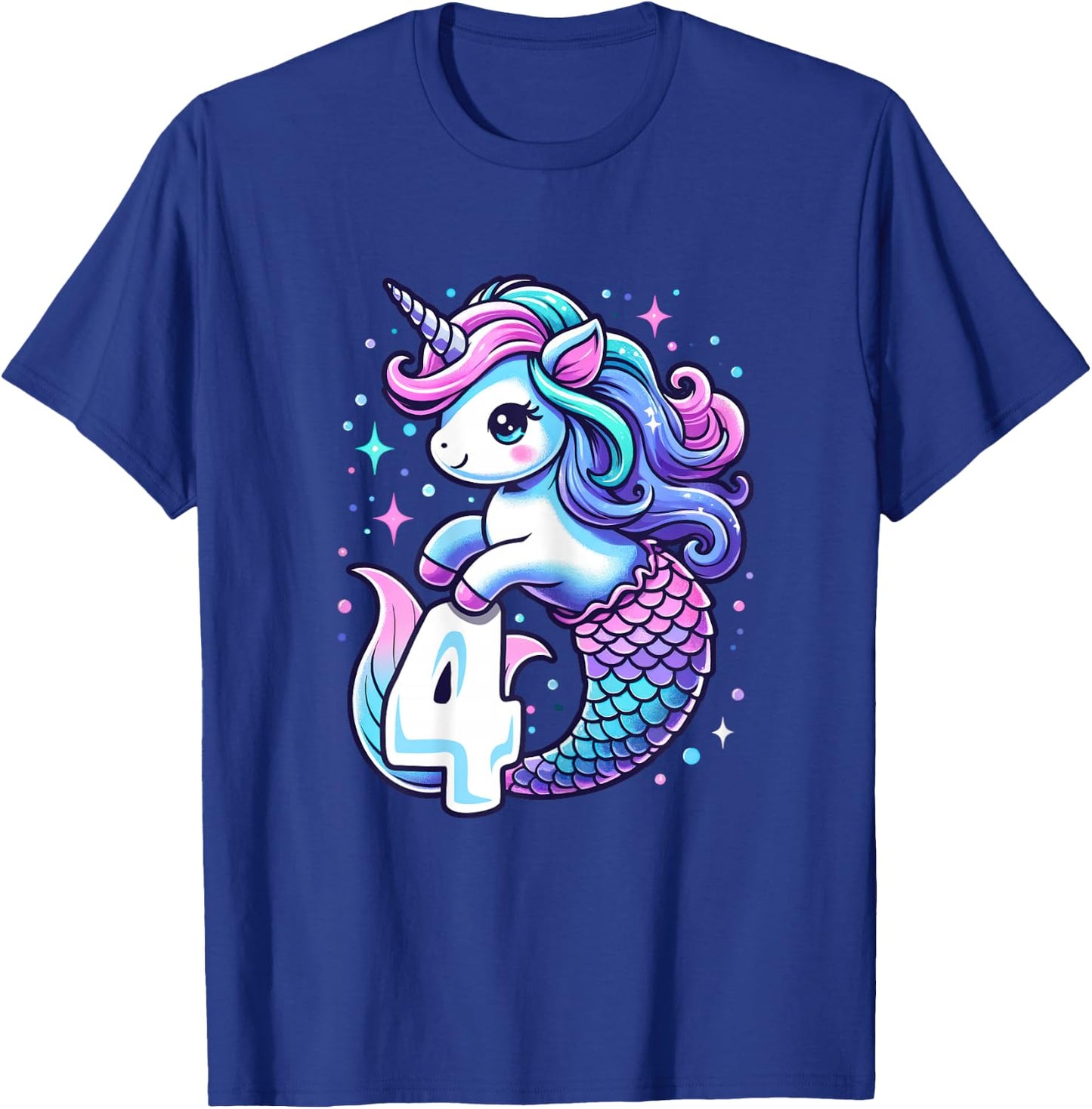 Unicorn Mermaid 4th Birthday 4 Year Old Party Girls Outfit T-Shirt - T-Shirt | Royal