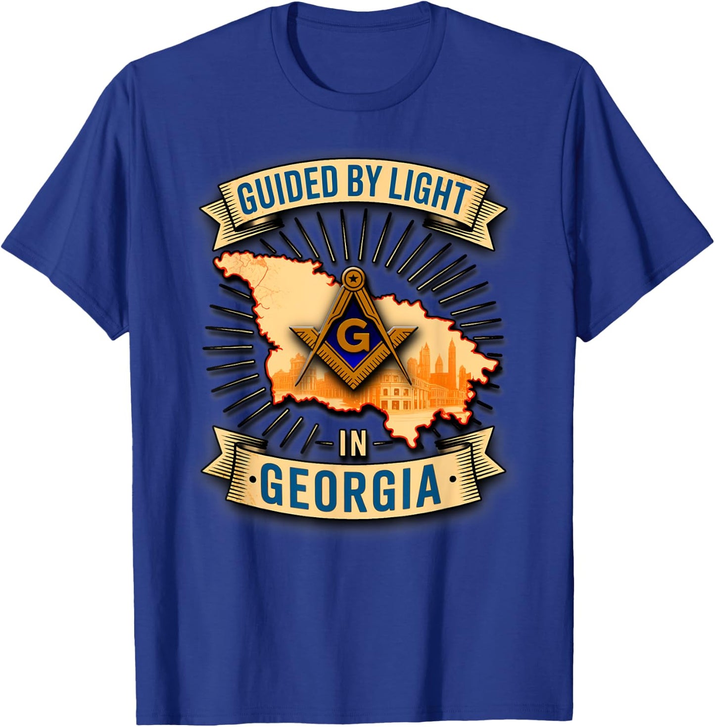 Masonic_symbol with"GUIDED_BY LIGHT in_Georgia"S&C T-Shirt - T-Shirt | Royal