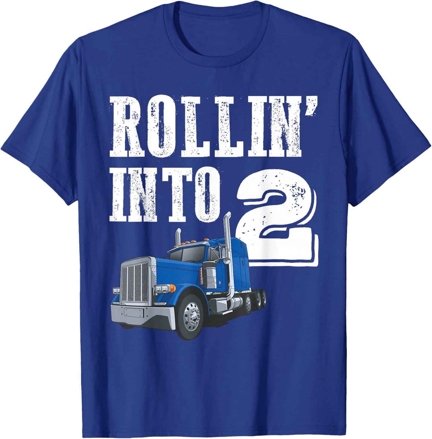 Rollin Into 2 Big Rig Semi Trailer Truck 2nd Birthday T-Shirt - T-Shirt | Royal