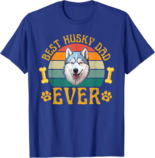 Best Husky Dad Ever, Funny Husky Father Retro T-Shirt - T-Shirt | Royal