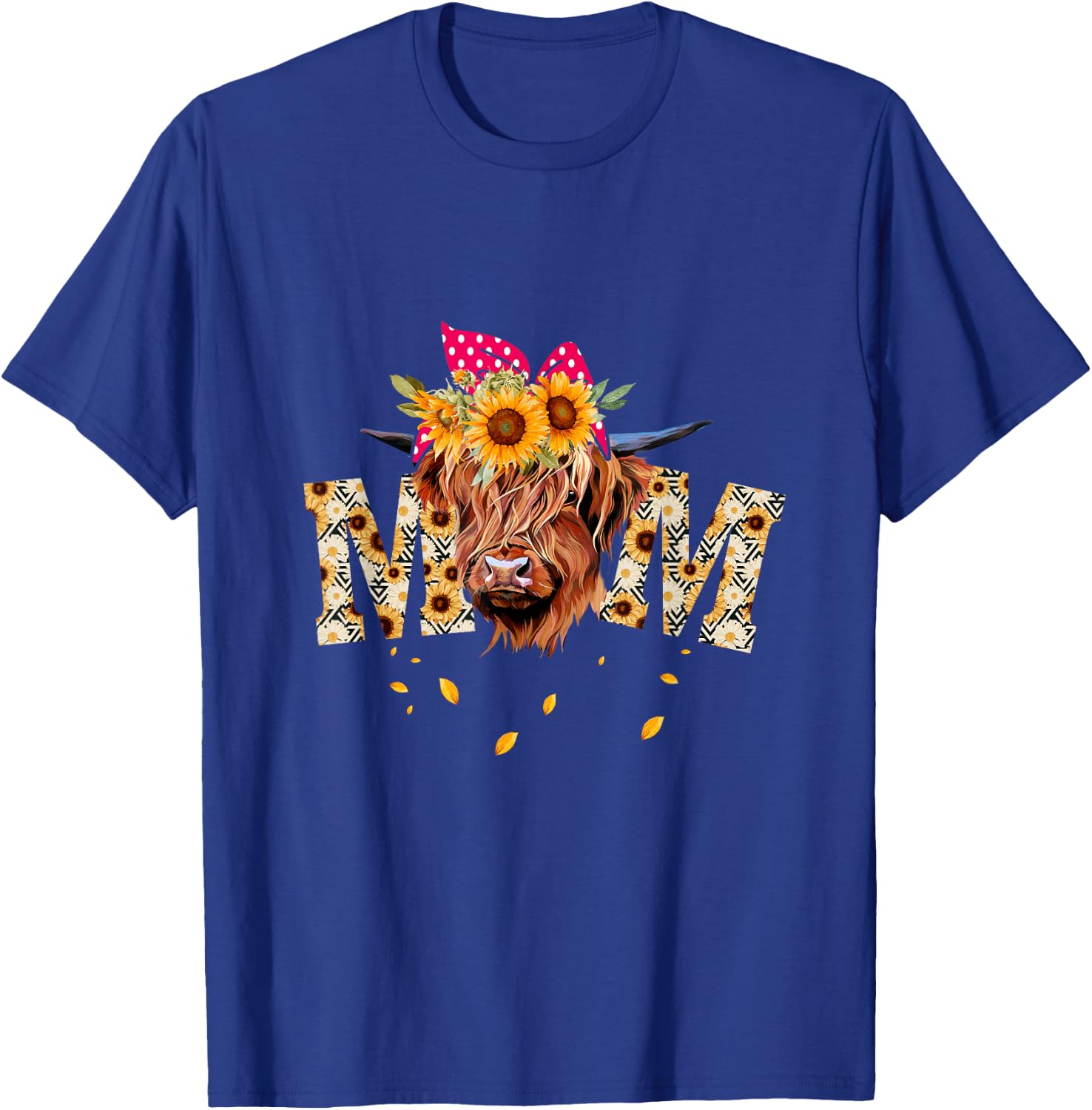 Vintage Sunflower Highland Cow Mom Heifer Mom Messy Bun Mom T-Shirt - T-Shirt | Royal