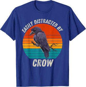 Vintage Easily Distracted By Crow Retro Crow Lover T-Shirt - T-Shirt | Royal