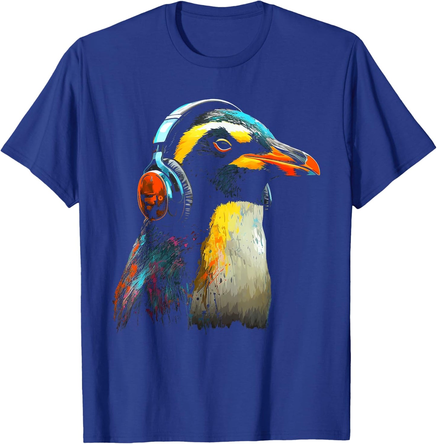 Penguin Headphones Artwork | Music Animal Motif Penguin T-Shirt - T-Shirt | Royal