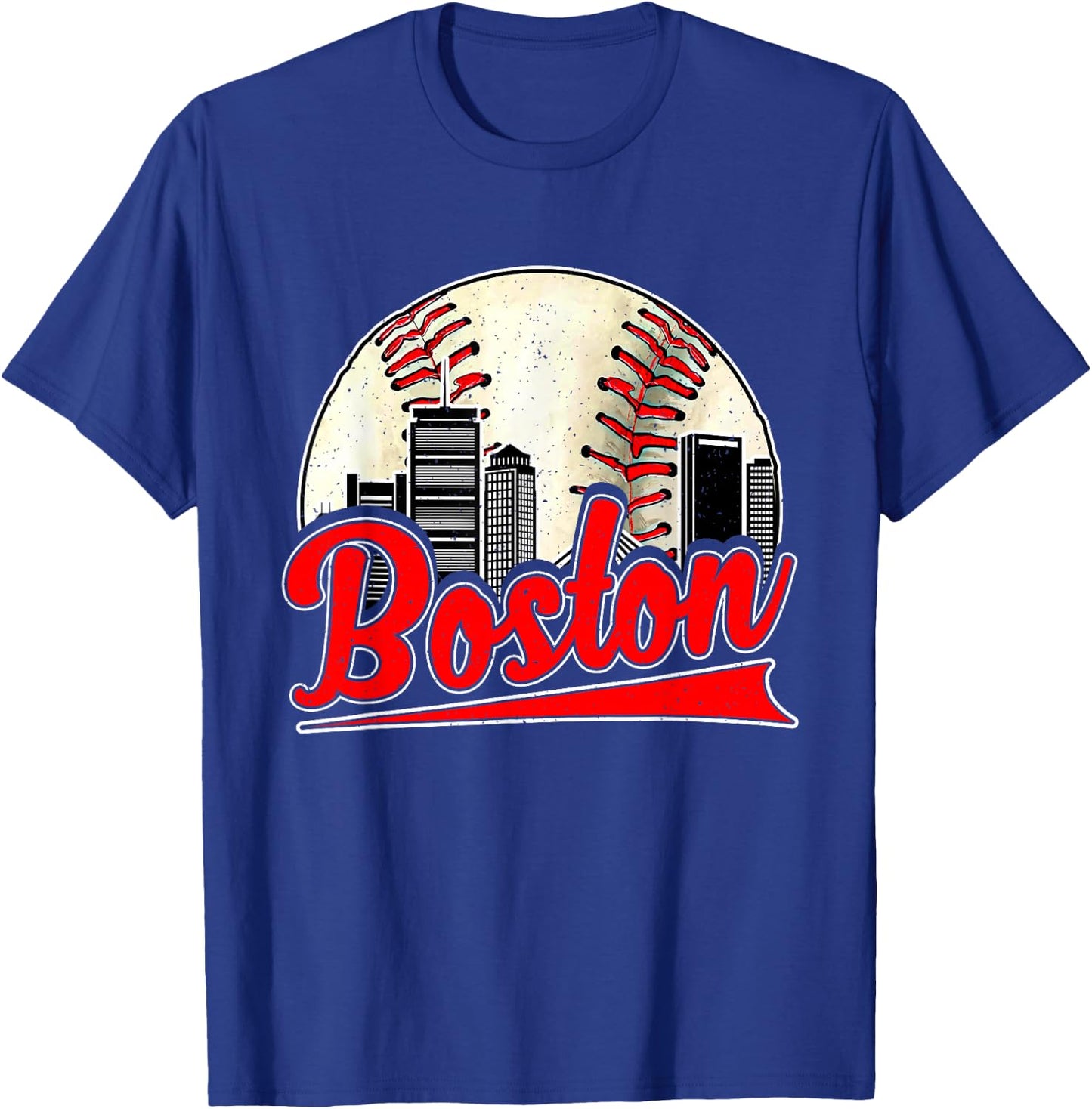 Boston Cityscape Vintage Baseball Lover Women Men T-Shirt - T-Shirt | Royal
