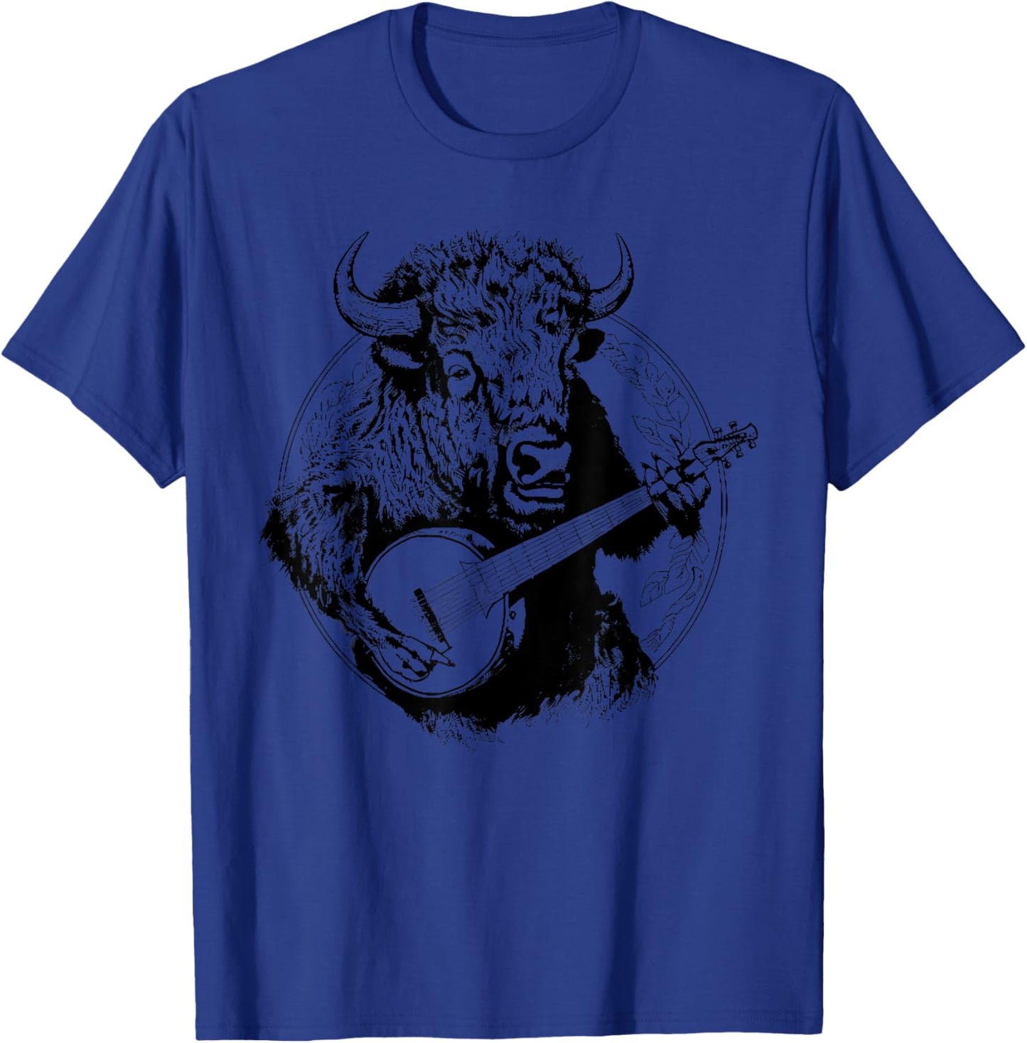 Buffalo Retro Bison Animal Playing Banjo Music Graphic T-Shirt - T-Shirt | Royal