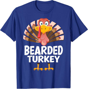 Thanksgiving Bearded Turkey Matching Pajama T-Shirt - T-Shirt | Royal