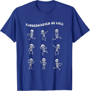 Retro Halloween Kindergarten Teacher Skeleton Trick Or Treat Men Women Kids T-Shirt - T-Shirt | Royal