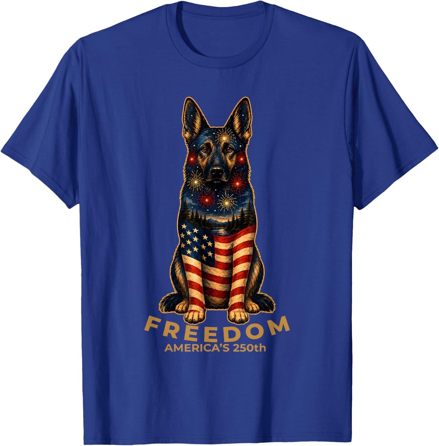 Freedom America's 250th German Shepherd Dog Patriotic T-Shirt - T-Shirt | Royal