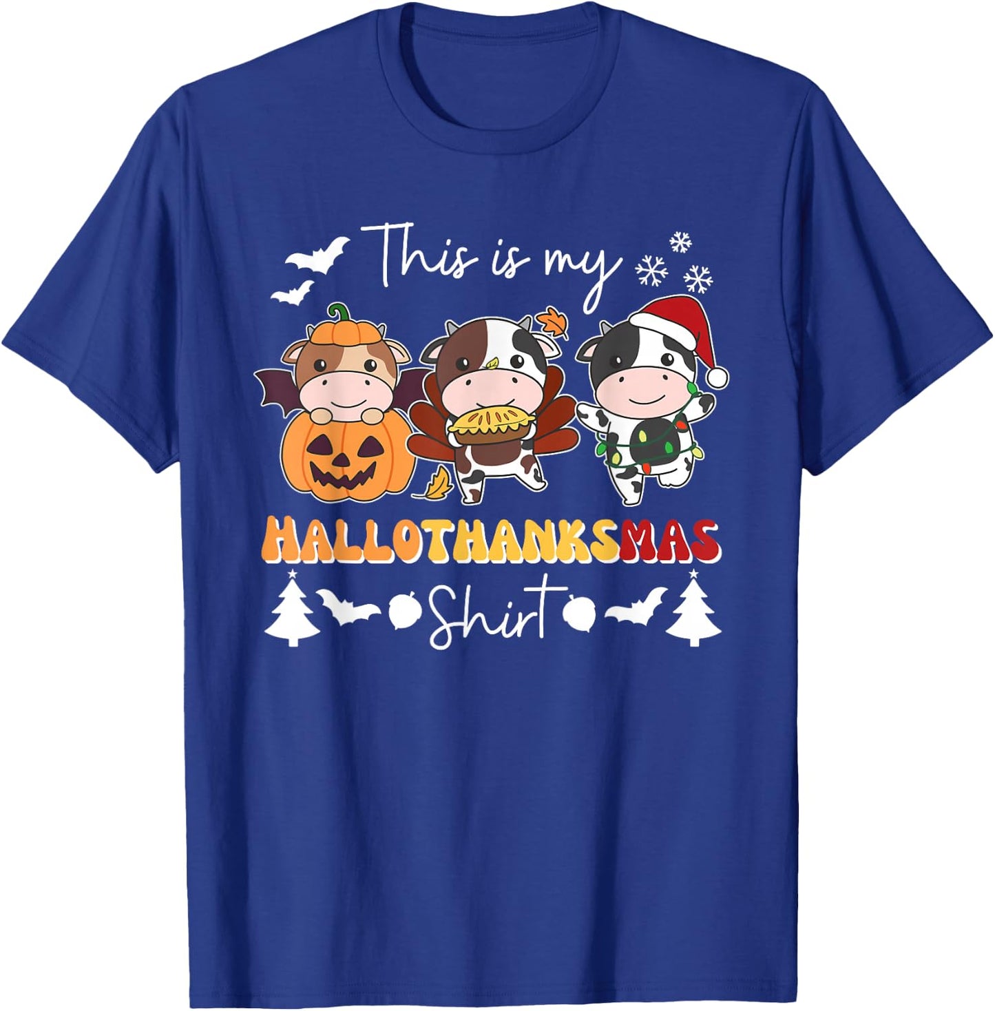 Cow Christmas Halloween This is My Hallothanksmas T-Shirt - T-Shirt | Royal