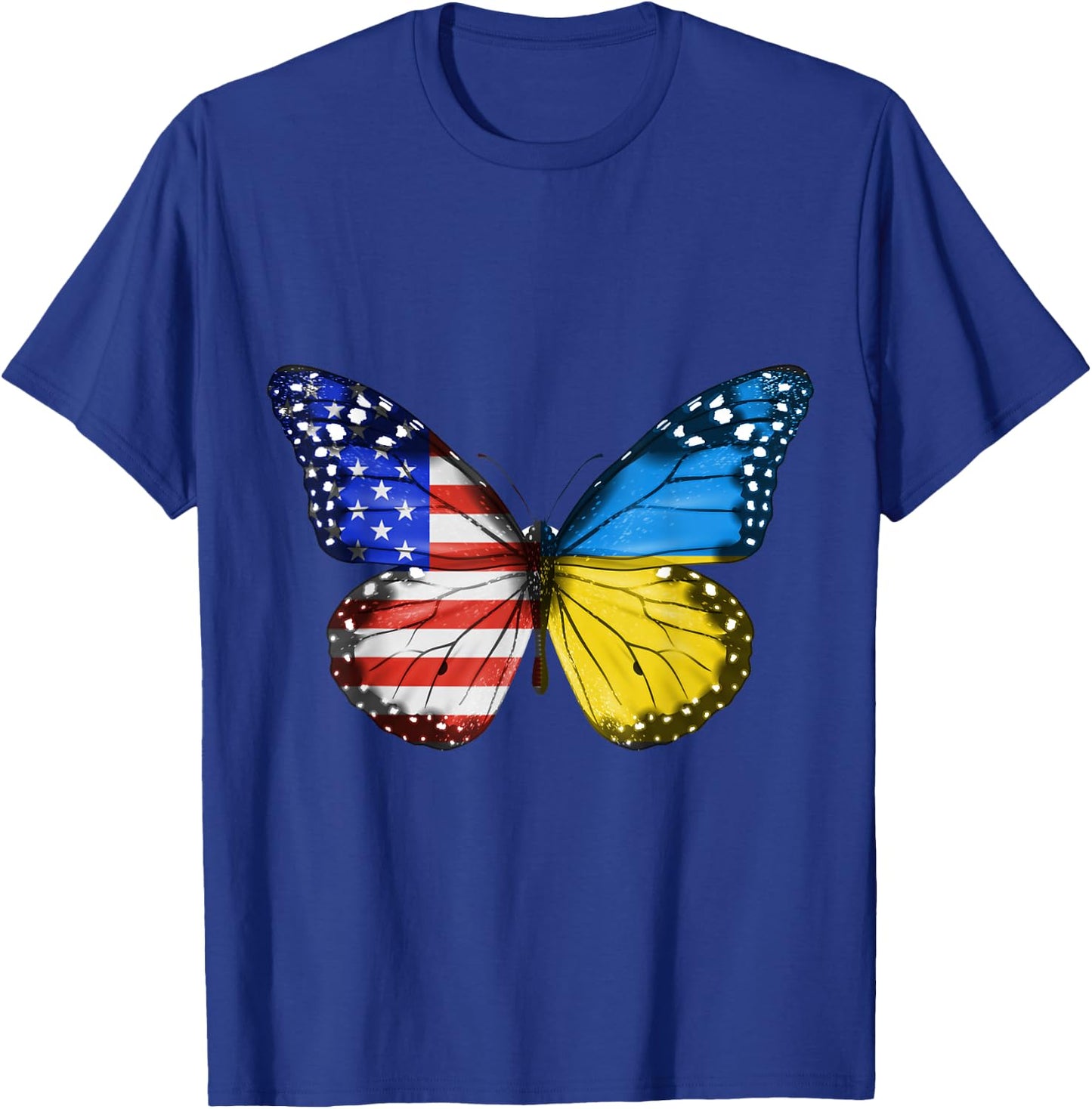American Ukrainian Flag Butterfly America Ukraine T-Shirt - T-Shirt | Royal