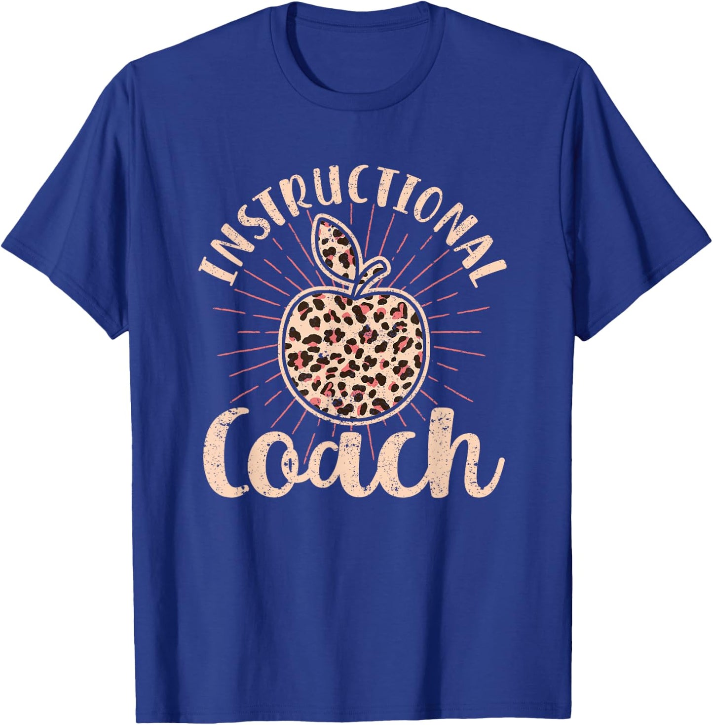 Bleached Leopard Instructional Coach Typography Teacher T-Shirt - T-Shirt | Royal
