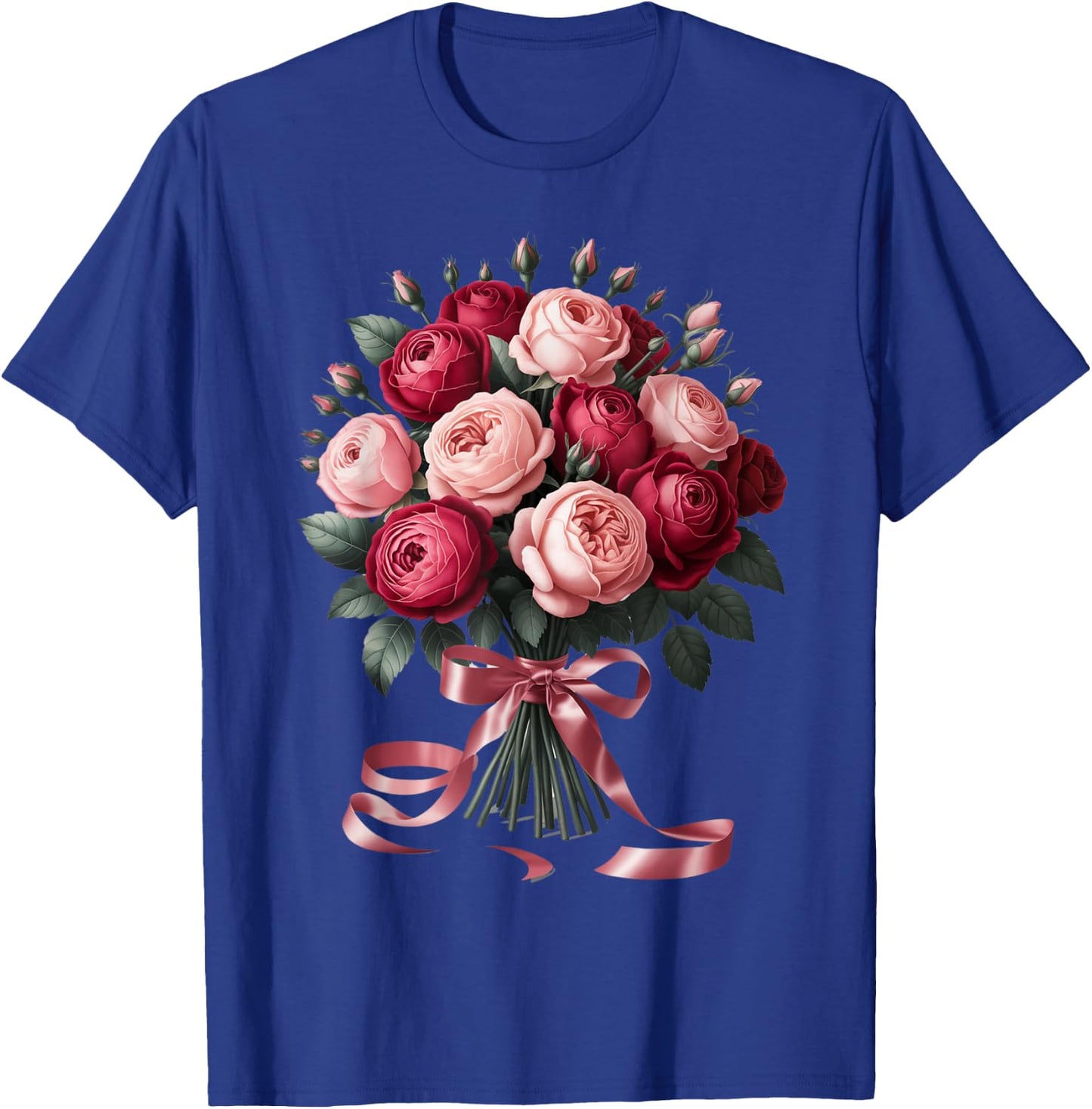 Blushing Rose Bouquet with Delicate Pink Ribbon T-Shirt - T-Shirt | Royal