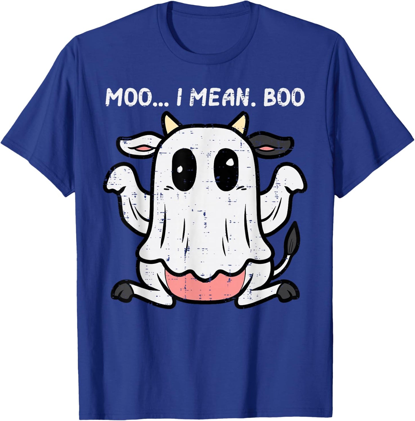 Halloween Ghost Cow Moo i Mean Boo Costume Kids Women Men T-Shirt - T-Shirt | Royal