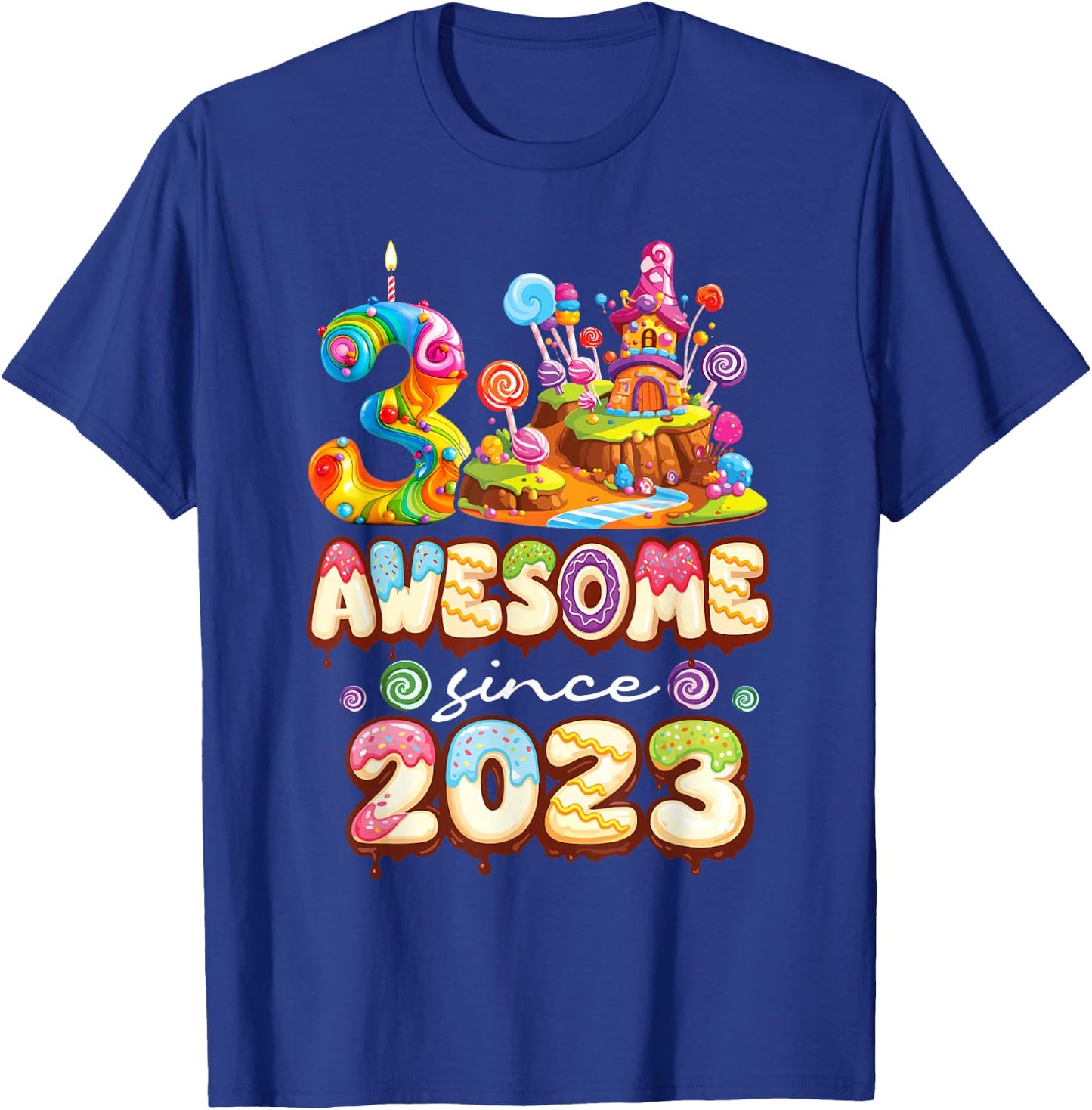 Awesome Since 2023 Candy 3rd Birthday Girl T-Shirt - T-Shirt | Royal