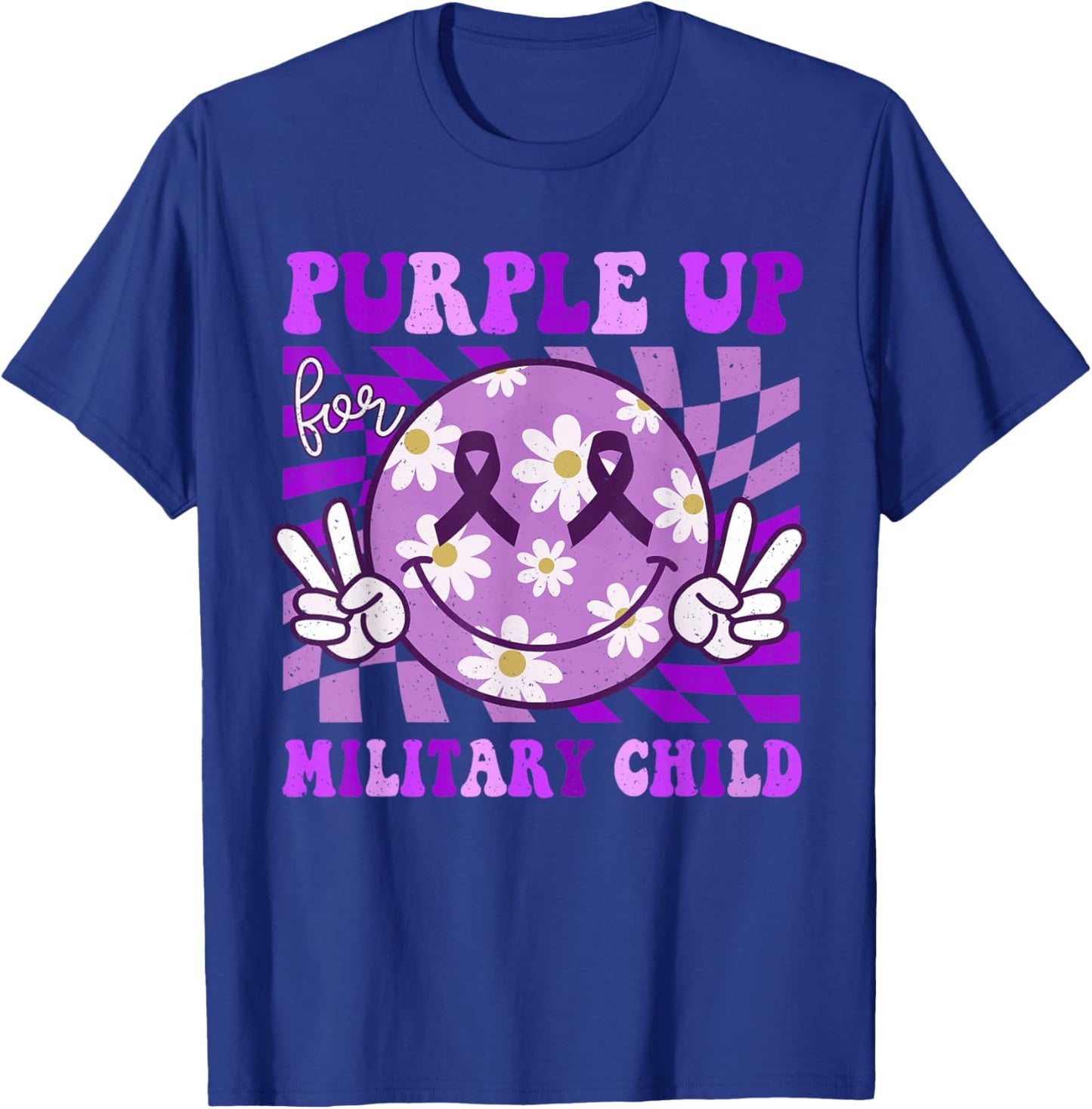 Purple Up for Military Kids Smile Face Military Child Month T-Shirt - T-Shirt | Royal