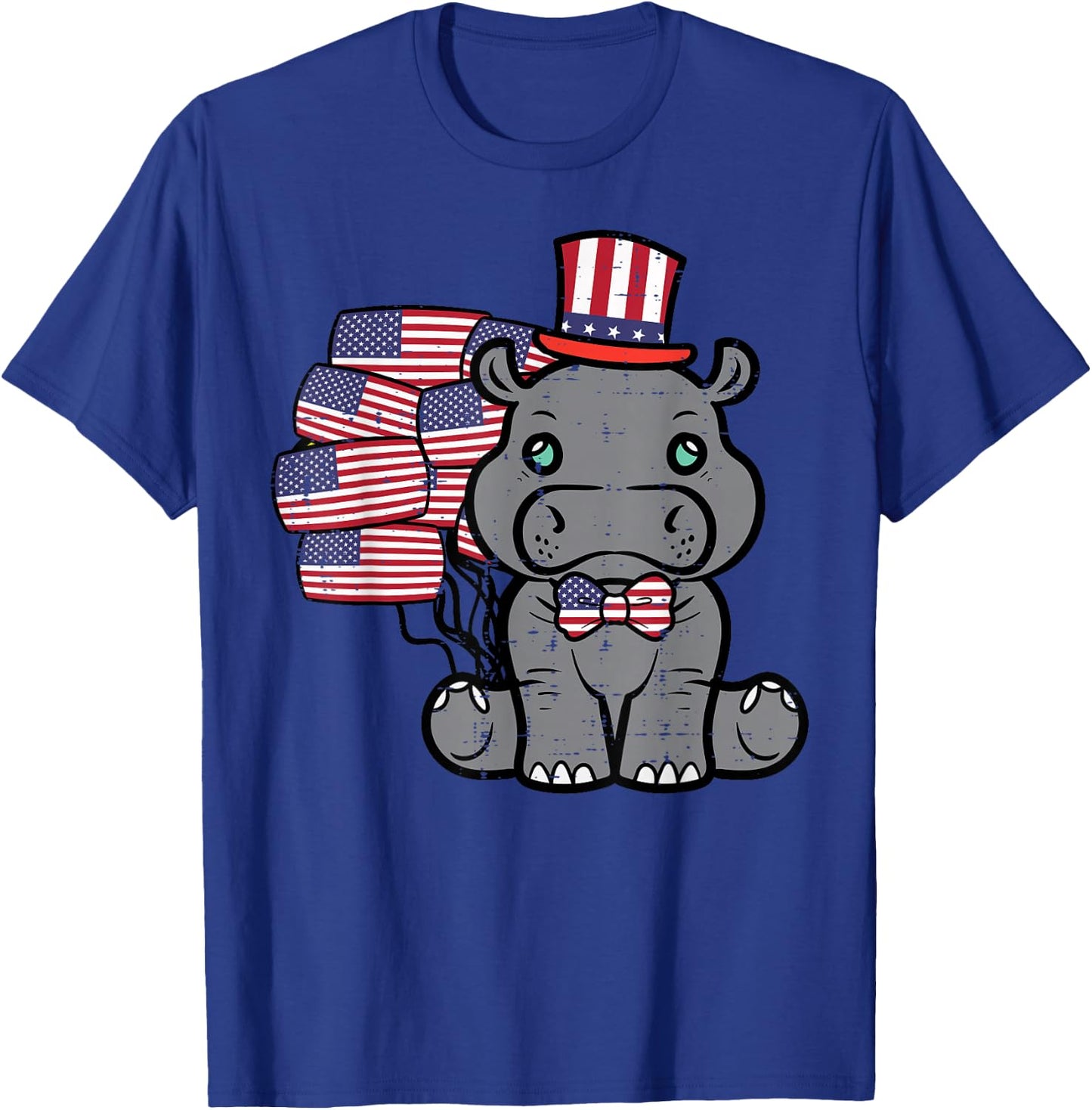 4th Of July Hippo US Flags Patriot Women Girls Boys Kids Men T-Shirt - T-Shirt | Royal