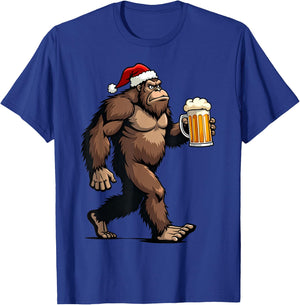 Bigfoot Christmas Funny Beer Lover Santa Sasquatch Drinking T-Shirt - T-Shirt | Royal