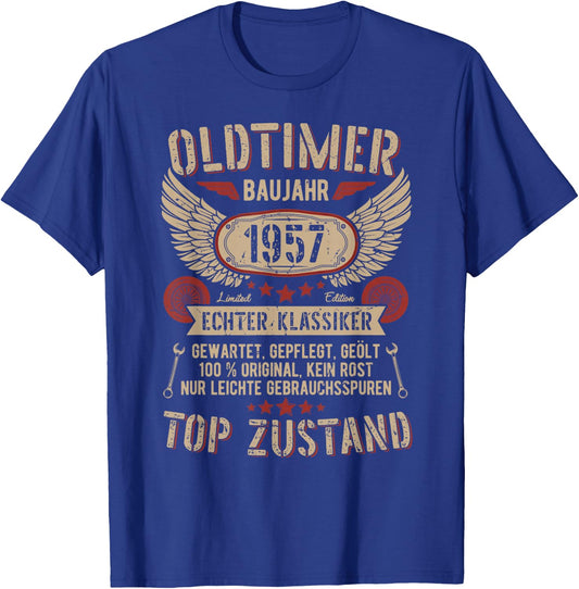 Oldtimer Baujahr 1957 Geboren Vintage Birthday Retro T-Shirt - T-Shirt | Royal