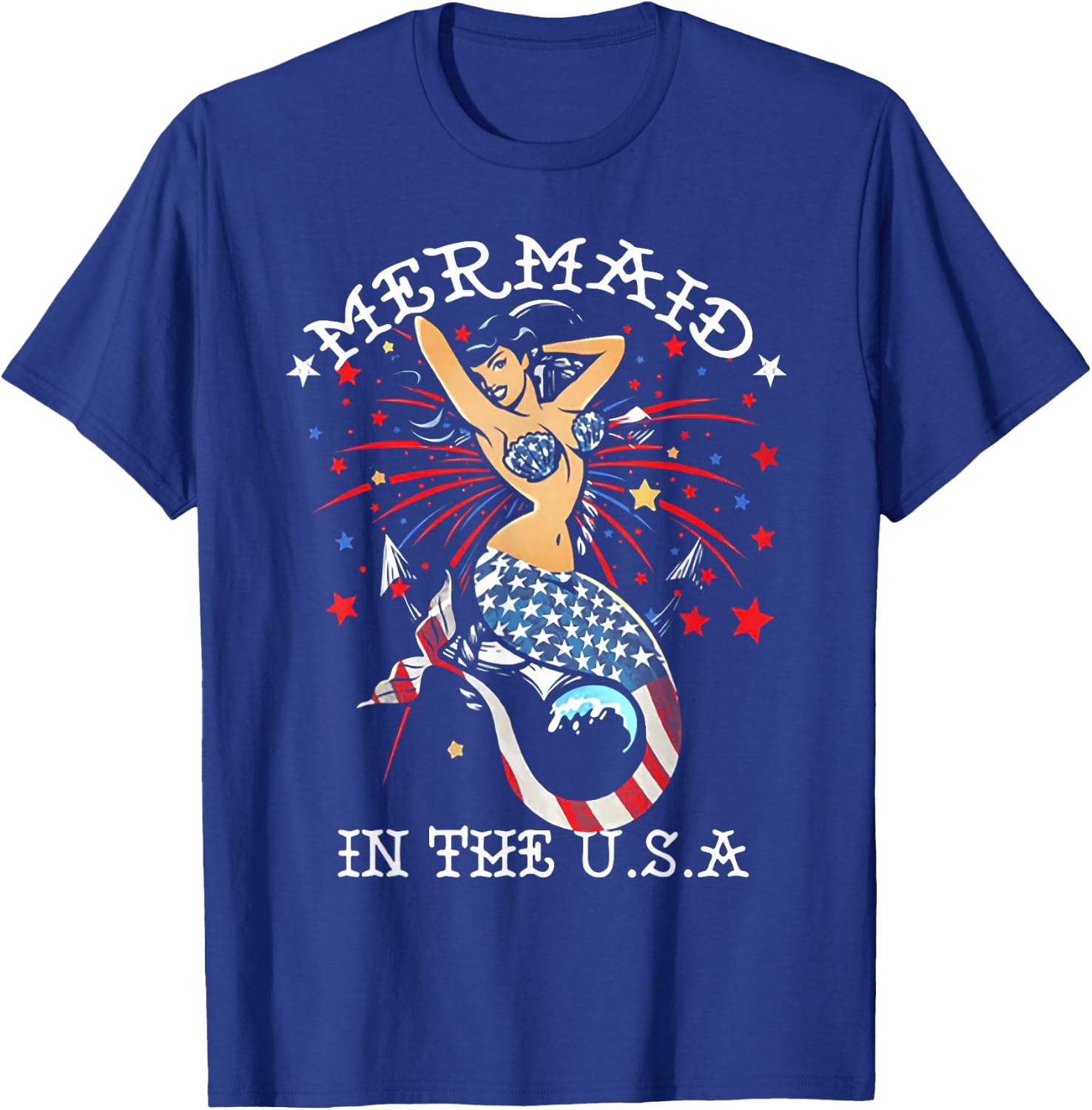 The Mermaid In The USA 4th Of July T-Shirt - T-Shirt | Royal