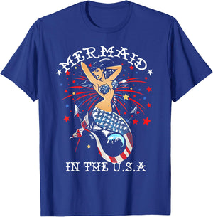 The Mermaid In The USA 4th Of July T-Shirt - T-Shirt | Royal