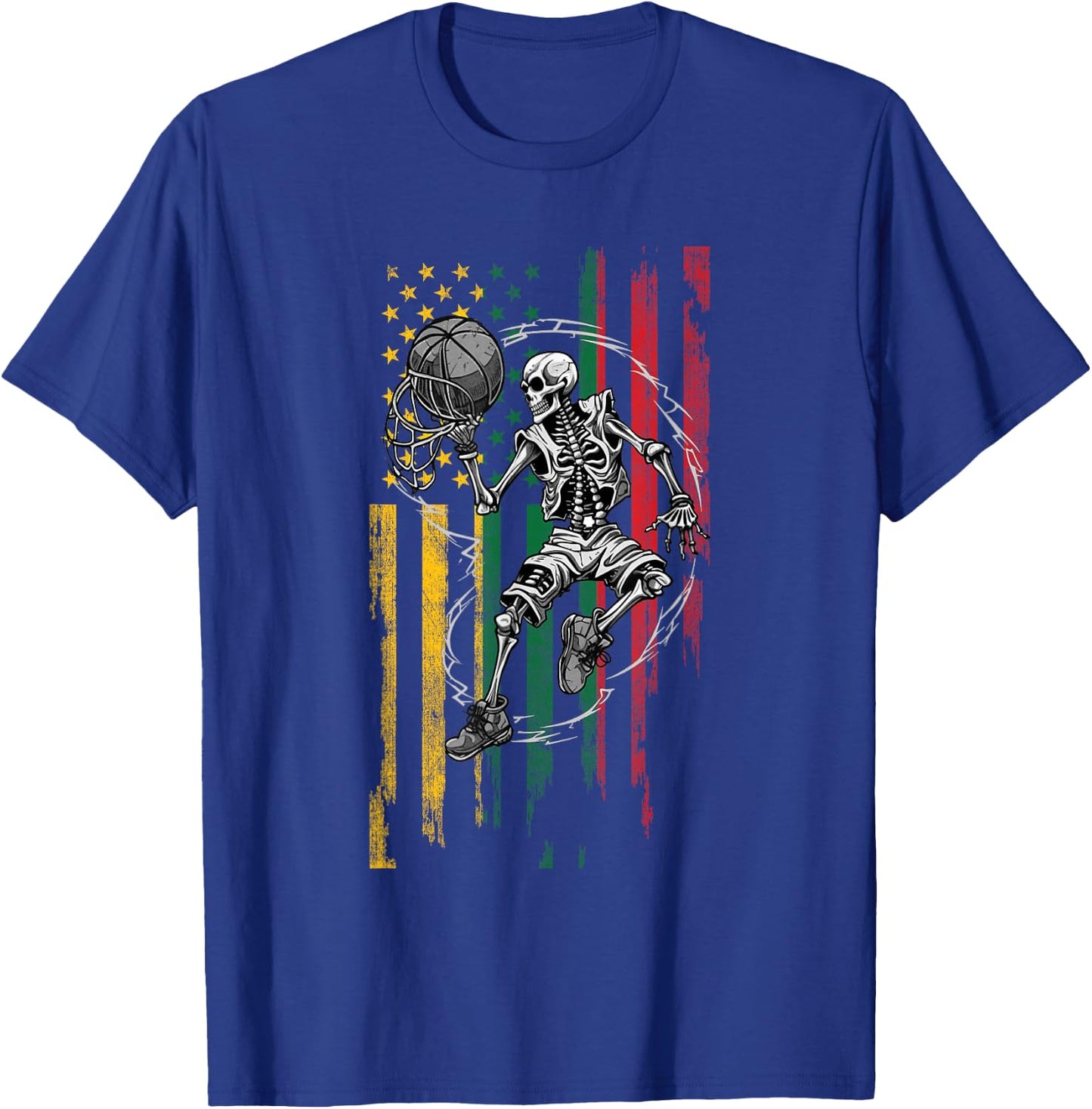Lithuanian American Flag Skeleton Playing Basketball T-Shirt - T-Shirt | Royal
