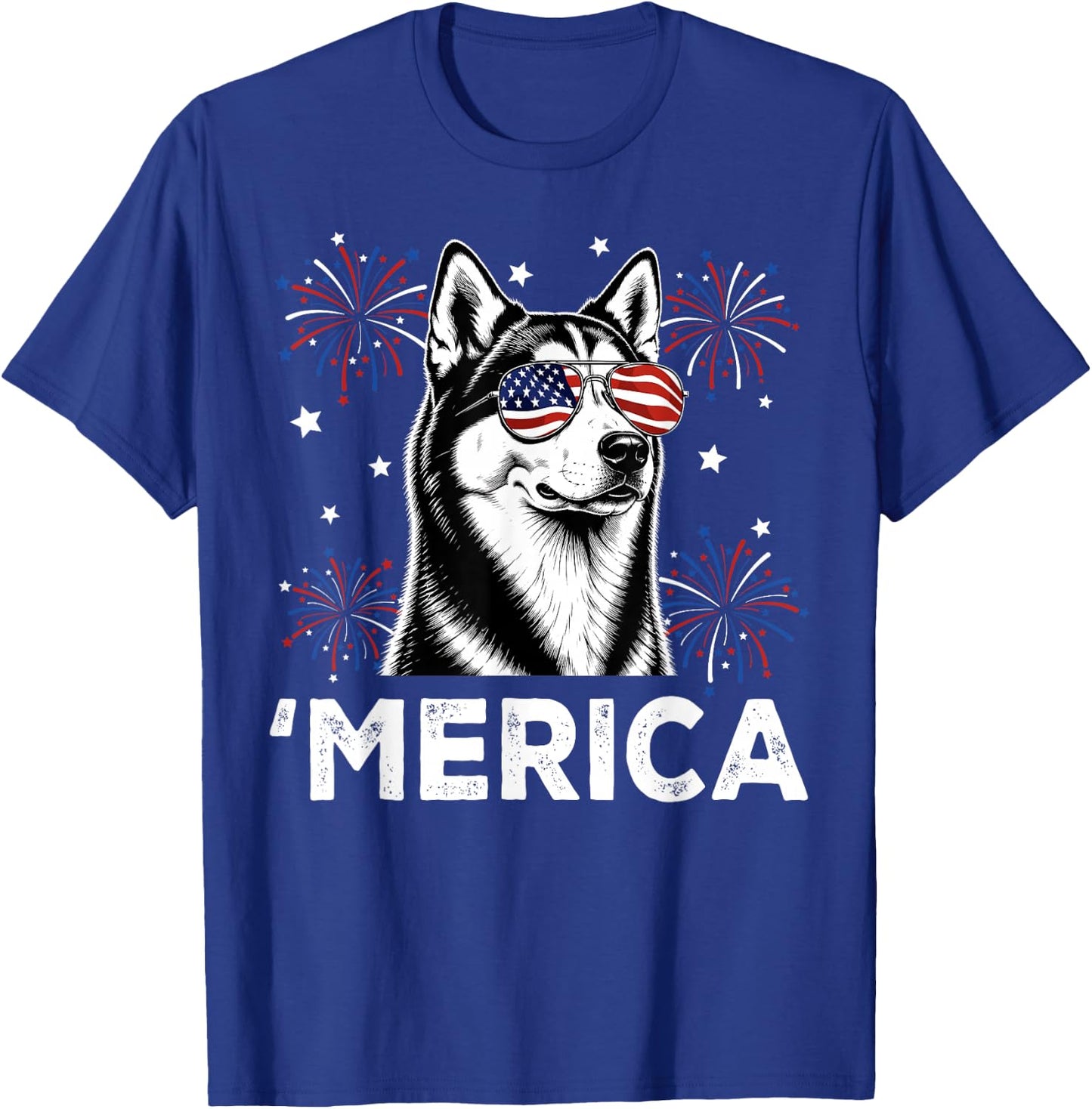 Siberian Husky Dog 'Merica Patriotic 4th of July USA Flag T-Shirt - T-Shirt | Royal