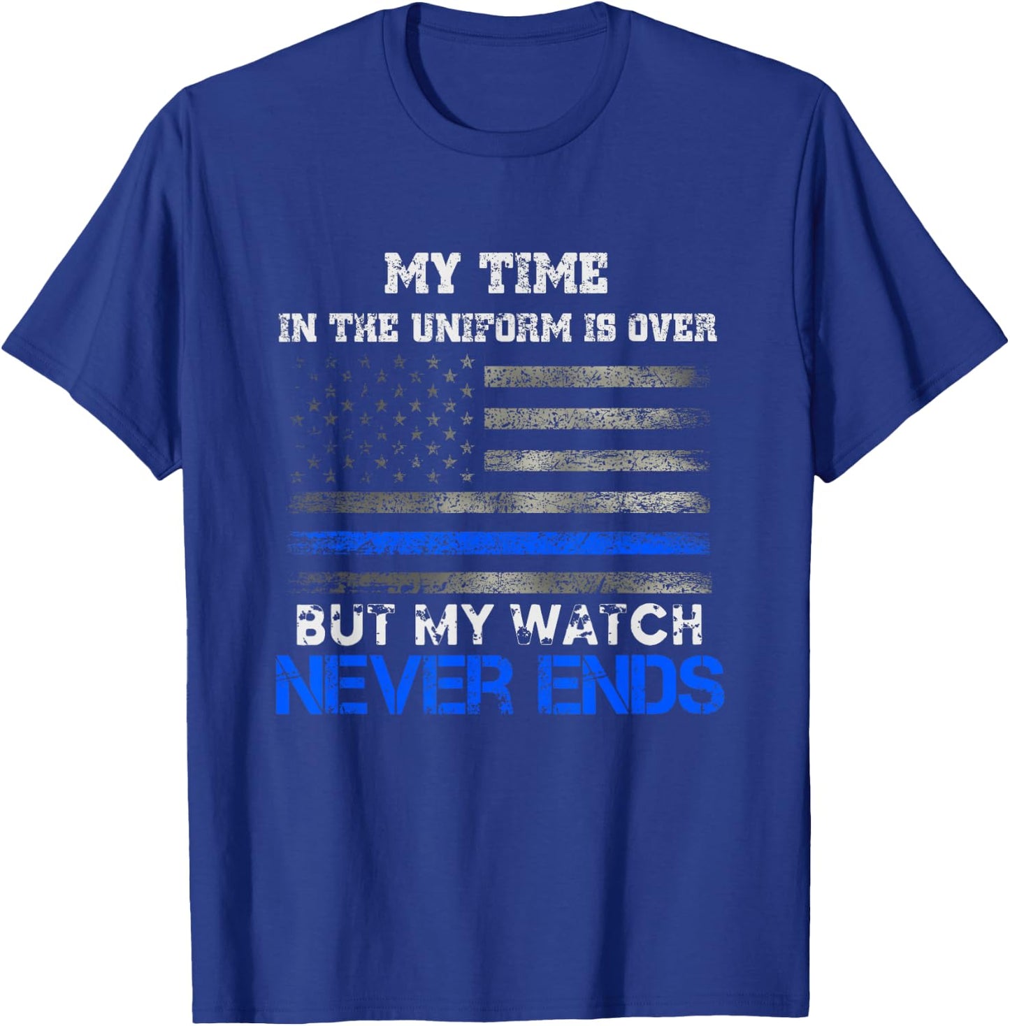 Retired Police Officer - US Flag Thin Blue Line - Patriotic T-Shirt - T-Shirt | Royal