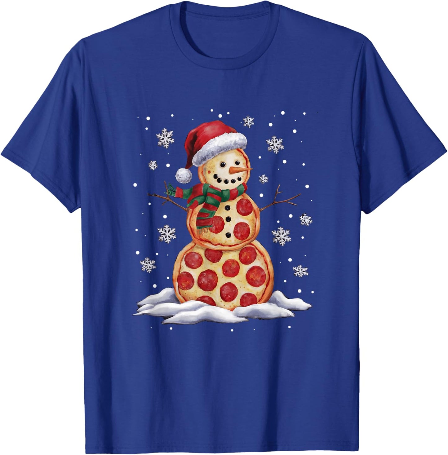 Pizza Snowman Santa Hat Christmas Pizza Party Funny Xmas T-Shirt - T-Shirt | Royal