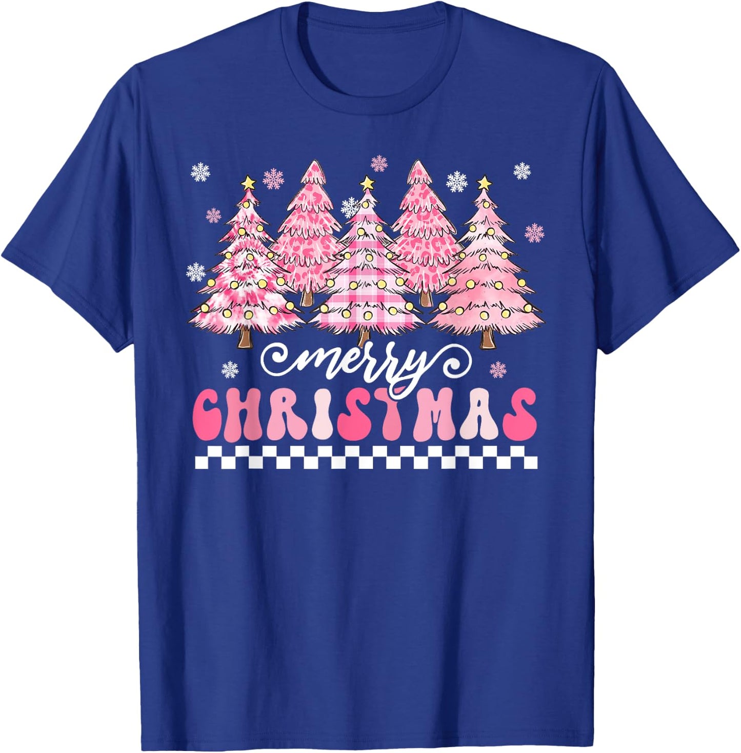 Cute Merry Pink Christmas Tree Xmas Trees Lights Women Girls T-Shirt - T-Shirt | Royal