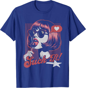 Funny Retro Pop Art Graphic Novelty T-Shirt - T-Shirt | Royal
