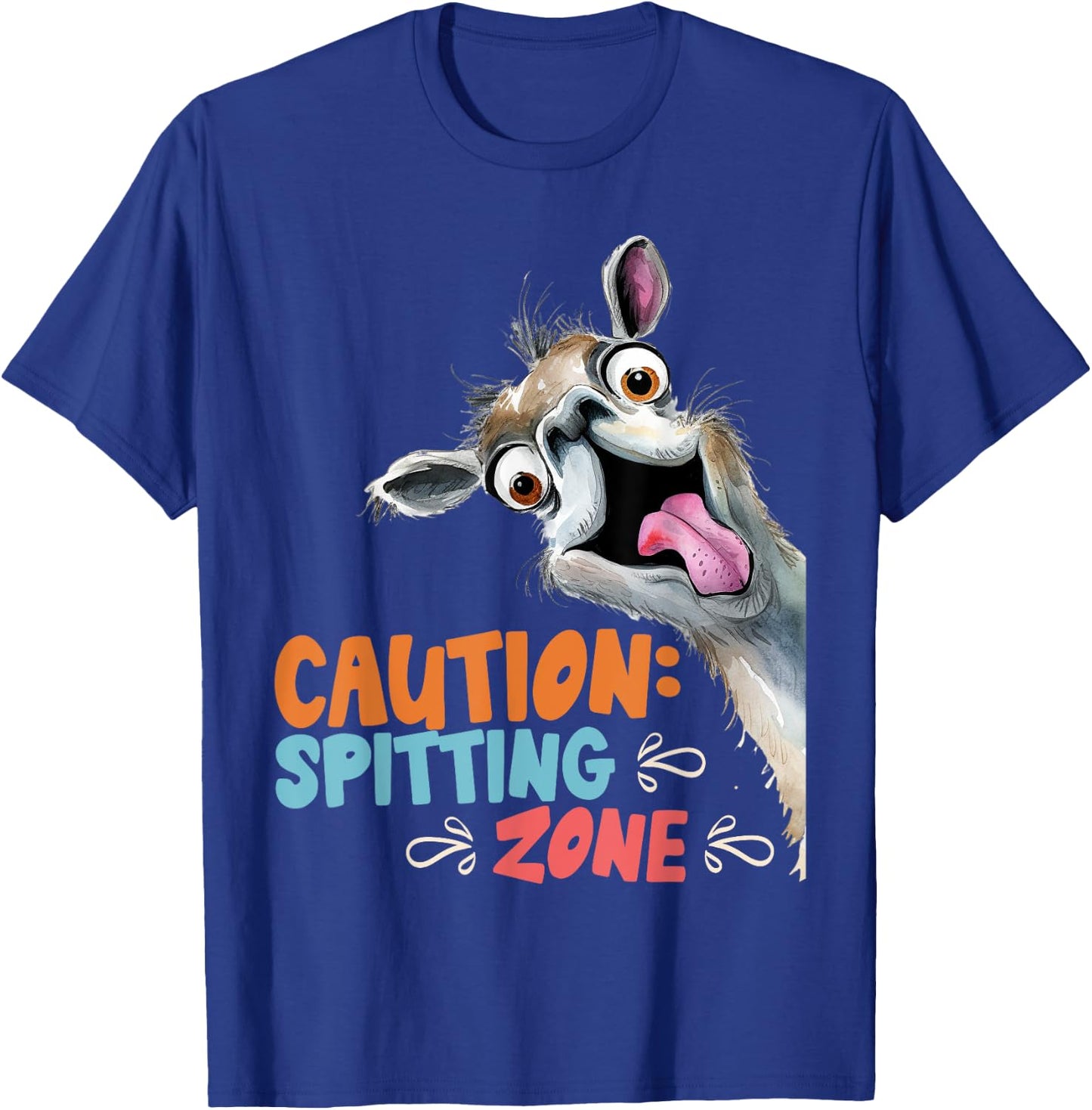 Lama CAUTION SPITTING ZONE Funny Alpaca T-Shirt - T-Shirt | Royal