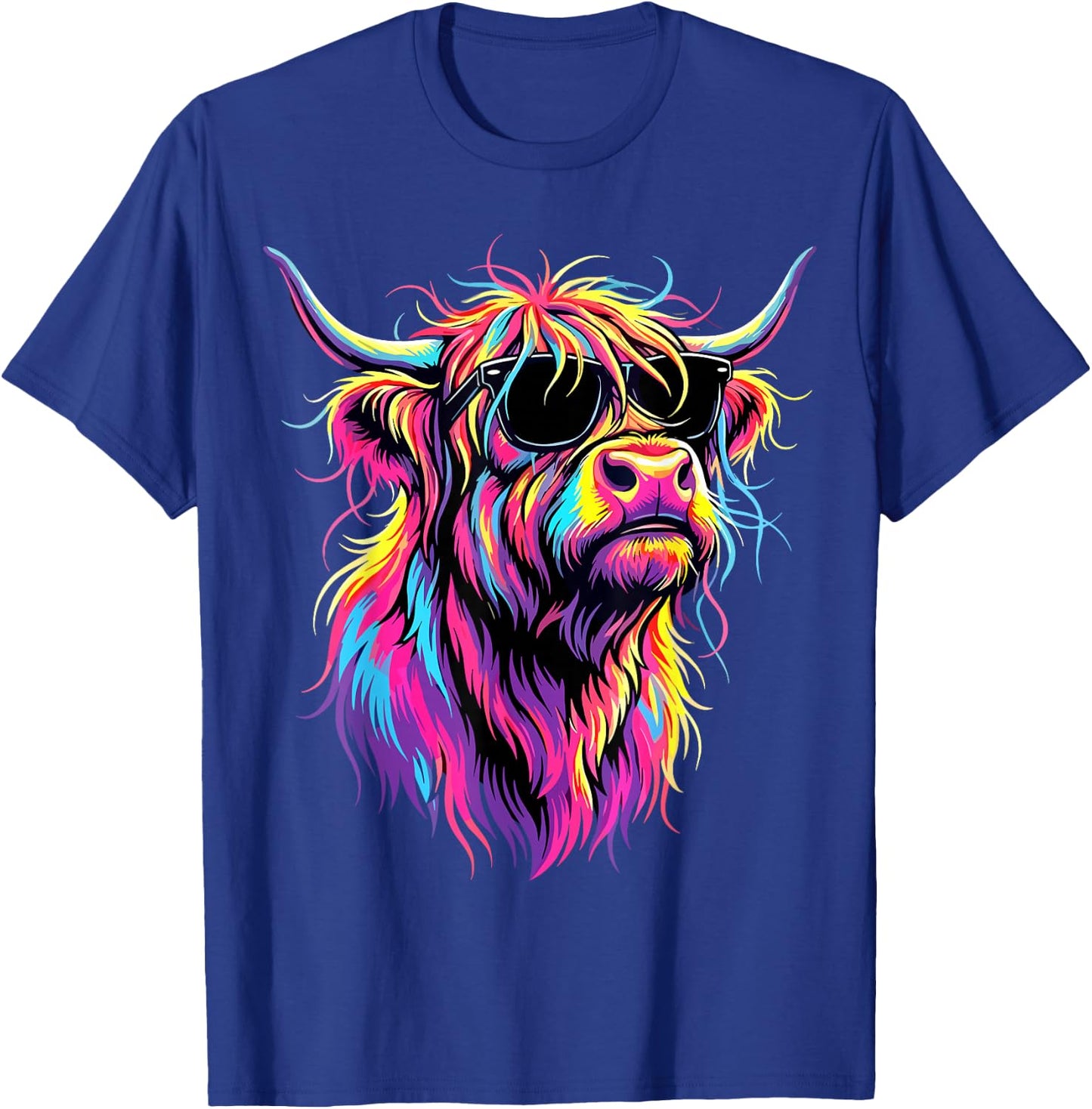 Colorful Highland Cow Sunglasses T-Shirt - T-Shirt | Royal
