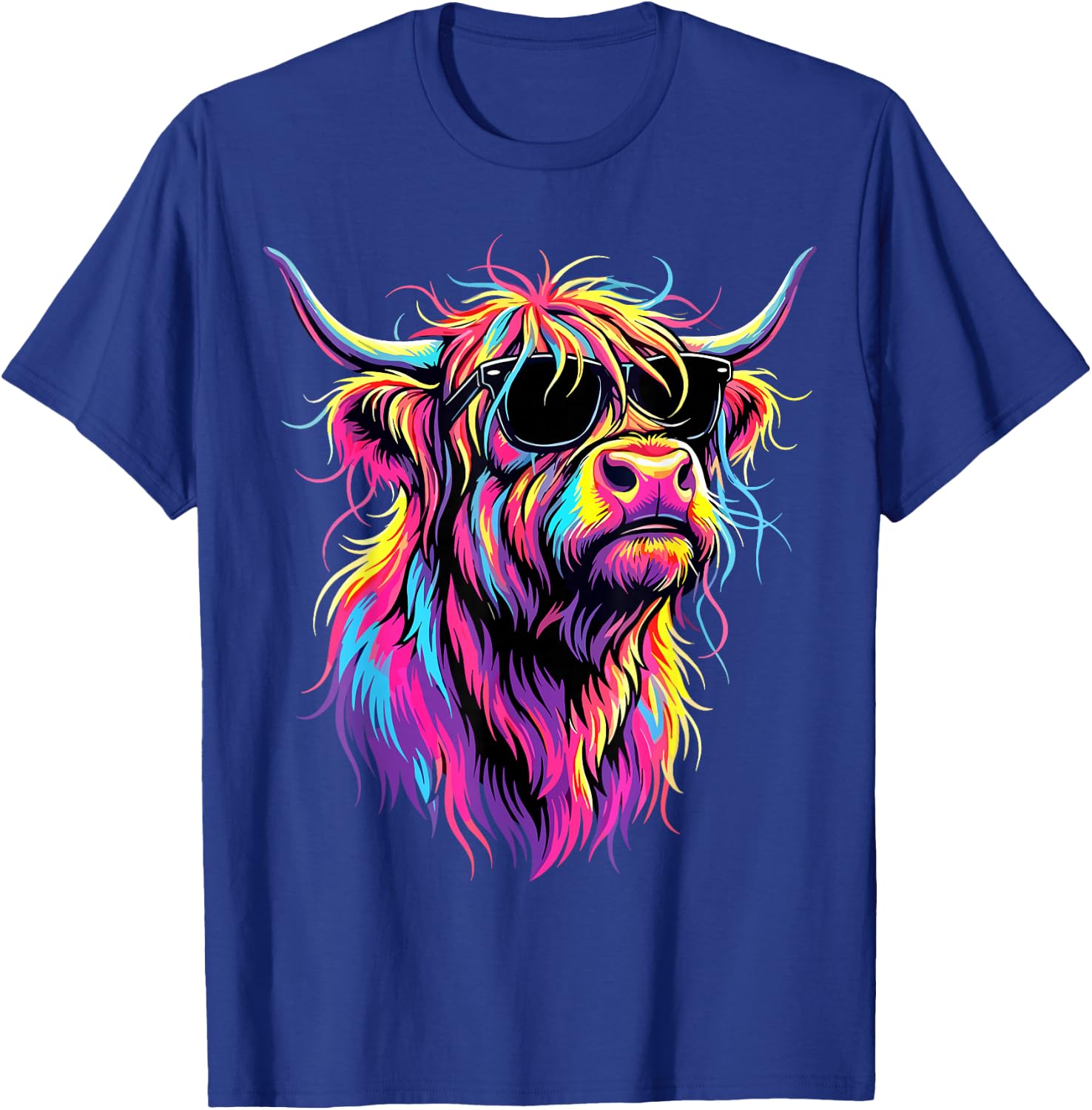 Colorful Highland Cow Sunglasses T-Shirt - T-Shirt | Royal