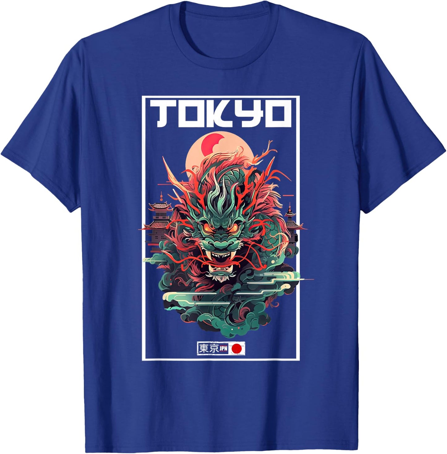 Asian inspired vintage style 80s retro Japanese Tokyo Dragon T-Shirt - T-Shirt | Royal