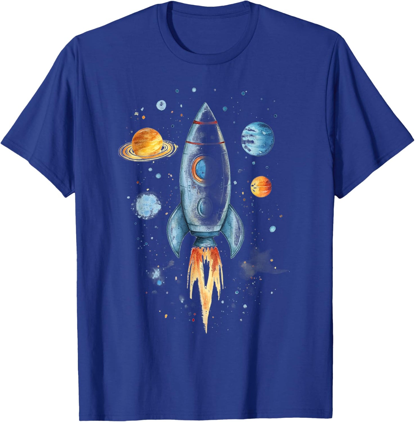 Distressed Rocket Ship And Planets T-Shirt - T-Shirt | Royal