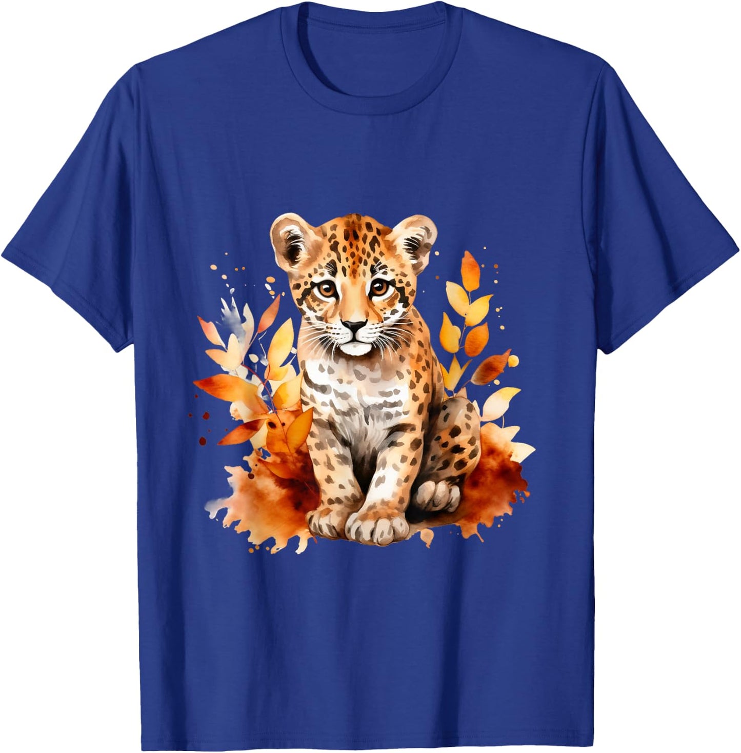Cheetah Cub Spot Cat Autumn Baby Leopard Safari Watercolor T-Shirt - T-Shirt | Royal