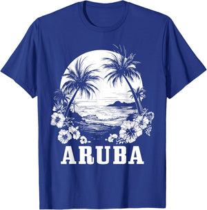 Aruba Vintage Souvenir Hibiscus Flowers Surfer Beach T-Shirt - T-Shirt | Royal