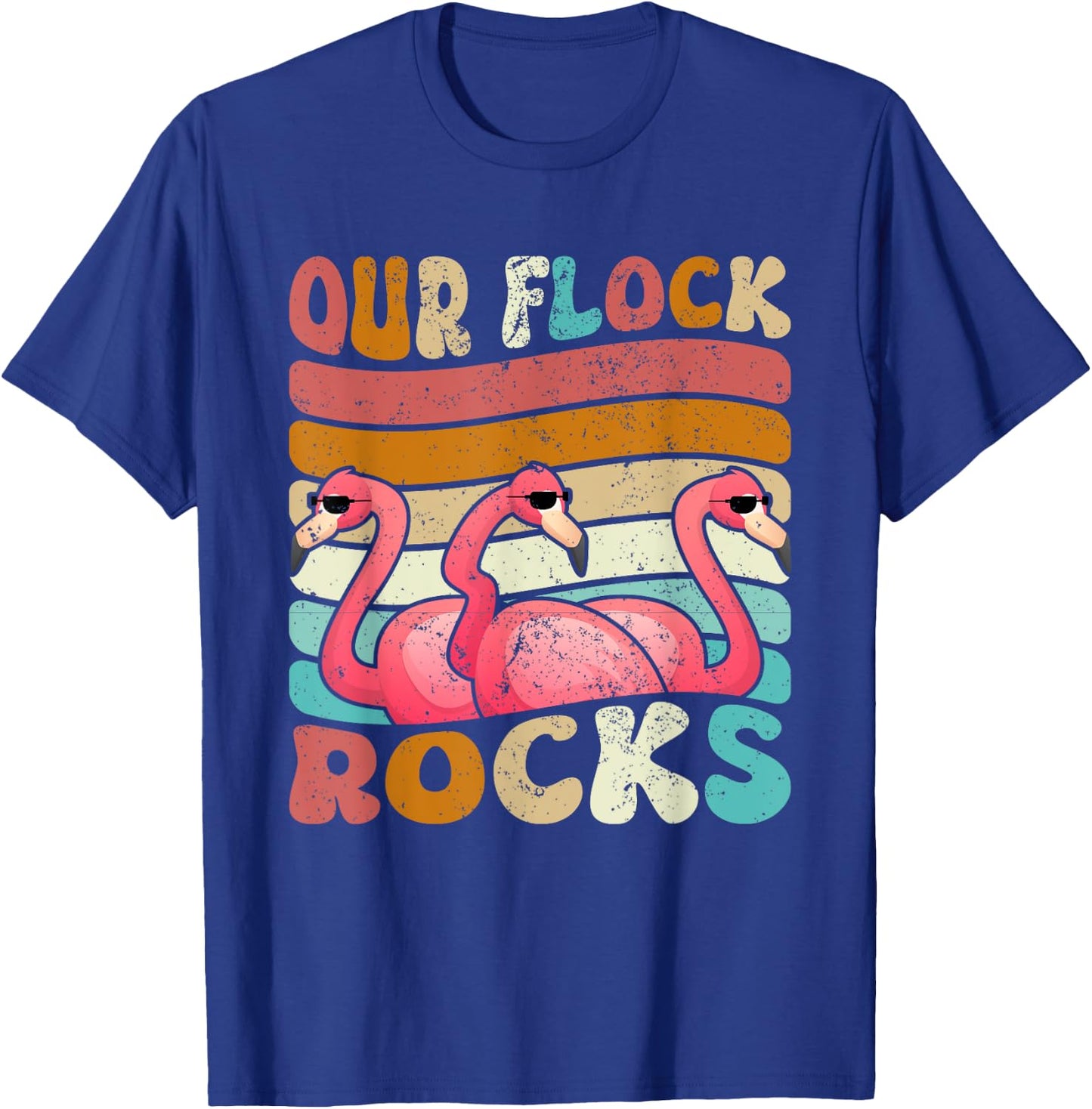 Our Flock Rocks Flamingo Matching Family Vacation T-Shirt - T-Shirt | Royal