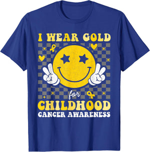 Retro I Wear Gold For Childhood Cancer Awareness Kids T-Shirt - T-Shirt | Royal