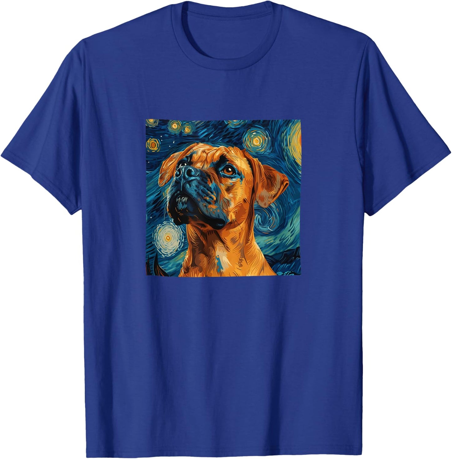 Boxer Dog Starry Night Van Gogh Style Graphic T-Shirt - T-Shirt | Royal