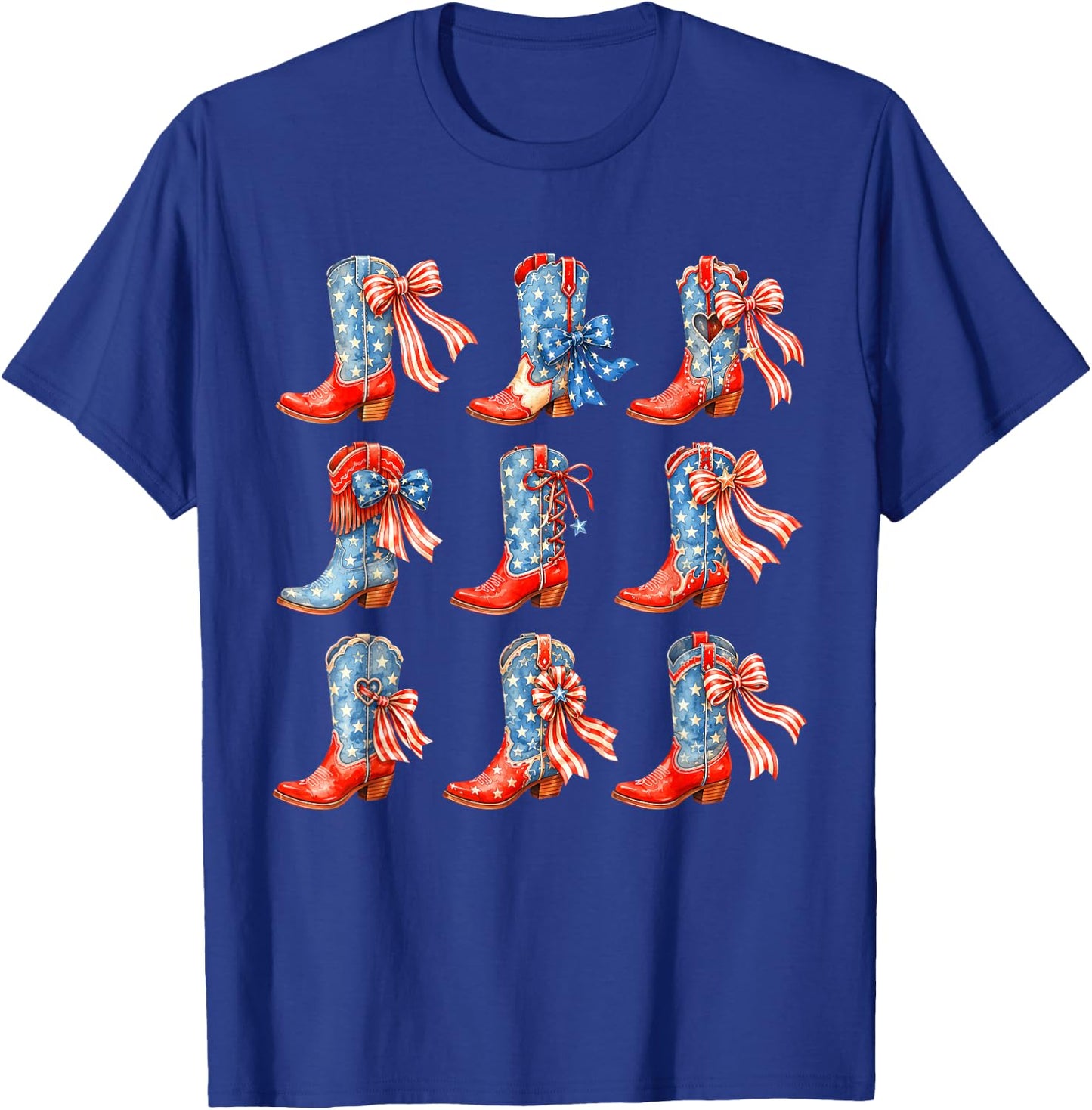 Western Cowboy Boots Cowgirl USA American Flag 4th of July T-Shirt - T-Shirt | Royal