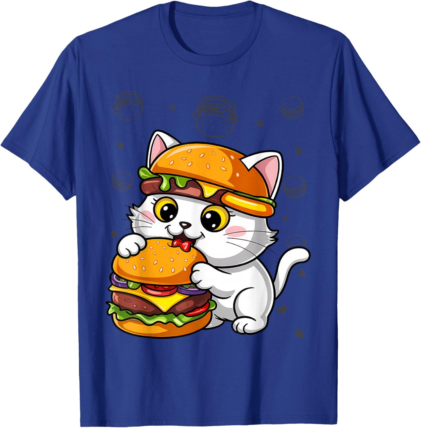 Quirky Cat Hamburger Cheeseburger Fast Food Hat T-Shirt - T-Shirt | Royal